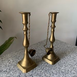 Antique Brass Taper Candle Holder Set of 2 with Snuffer